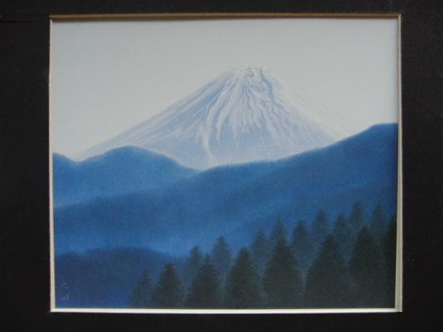 池野史明、【不二青幽】、希少な画集画、新品高級額 額装付、状態良好