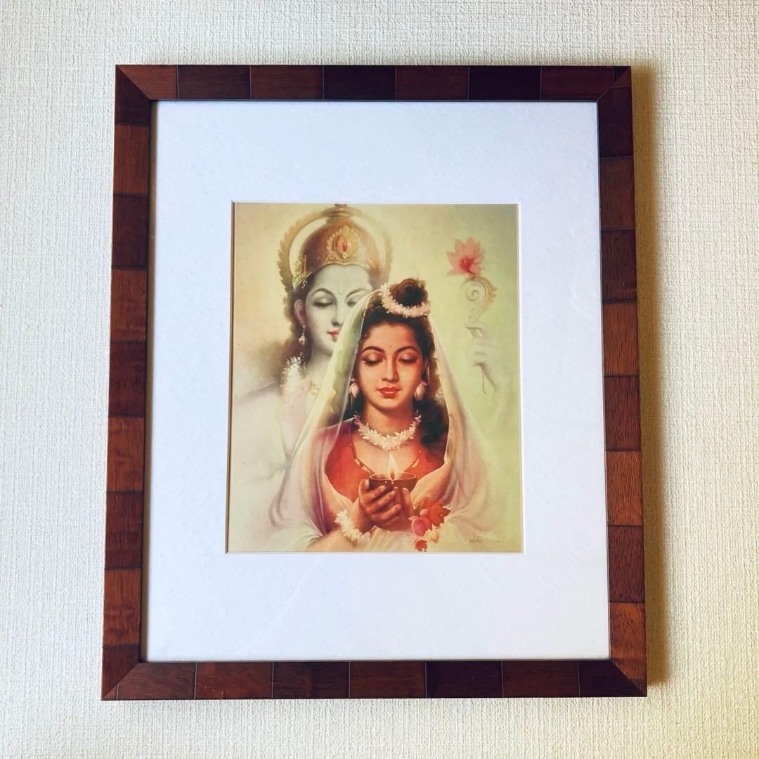 ビシュヌ　ビンテージポスター　額縁付 ヴィシュヌ - 大型ヴィンテージスタイルのインドのヒンドゥー教の信仰