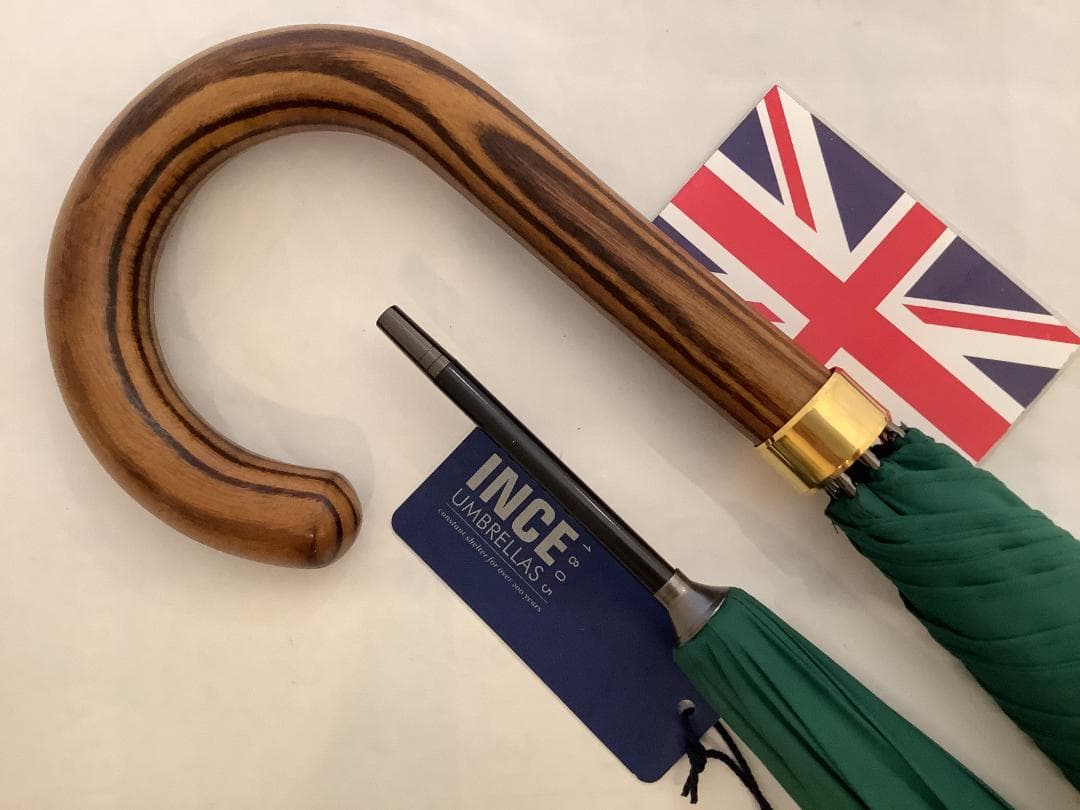 英国製 傘最古参 ジェームスインスの紳士傘 木製ハンドルAshレーシンググリーン