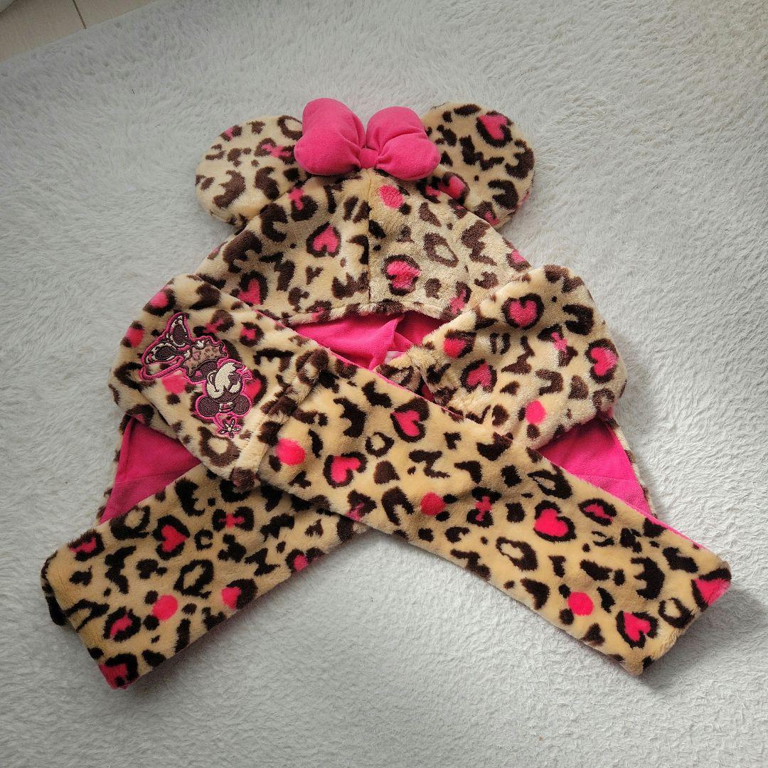 ディズニー　ミニー　ヒョウ柄マフラー　ファンキャップ　マフラーキャップ