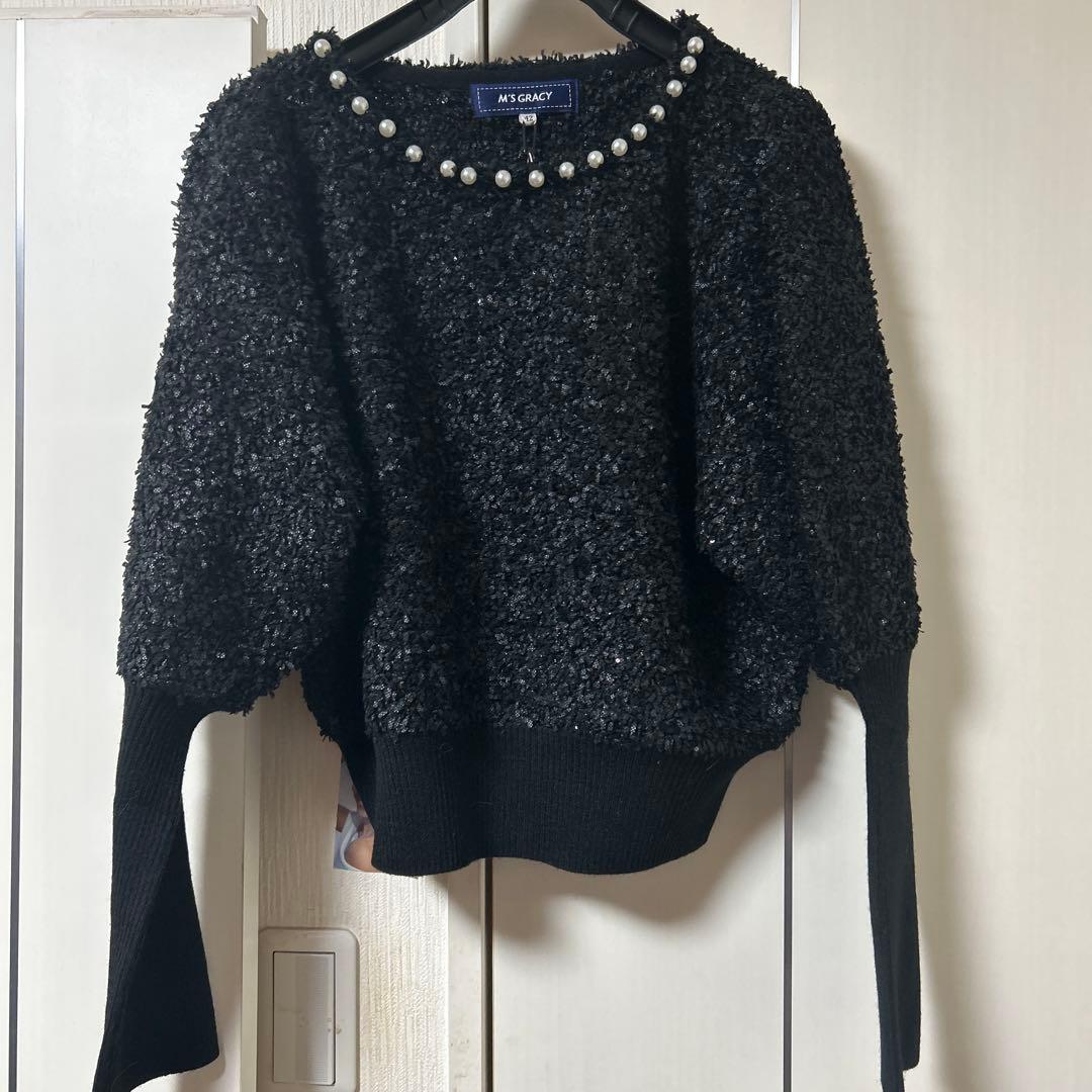 M'S GRACY 42黒 パール装飾 ニット