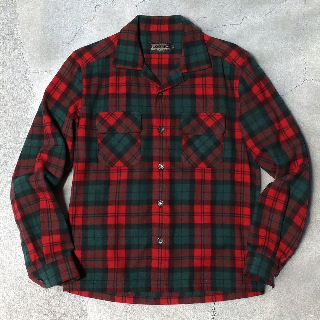 PENDLETON★ボードシャツ★60s 復刻★オープンカラー★ウール★赤 緑