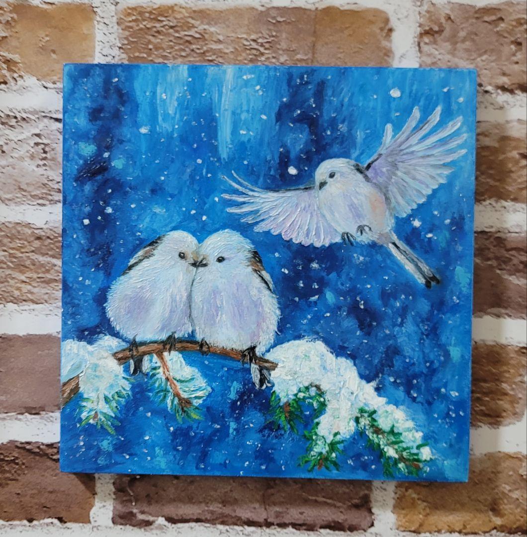 オイルパステル原画「雪の妖精と冬の青」