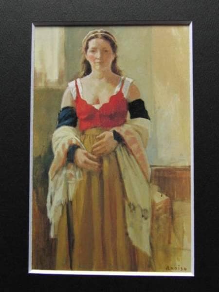 小磯良平、【田舎風のコスチューム（立像）】、希少な限定額装用画集画