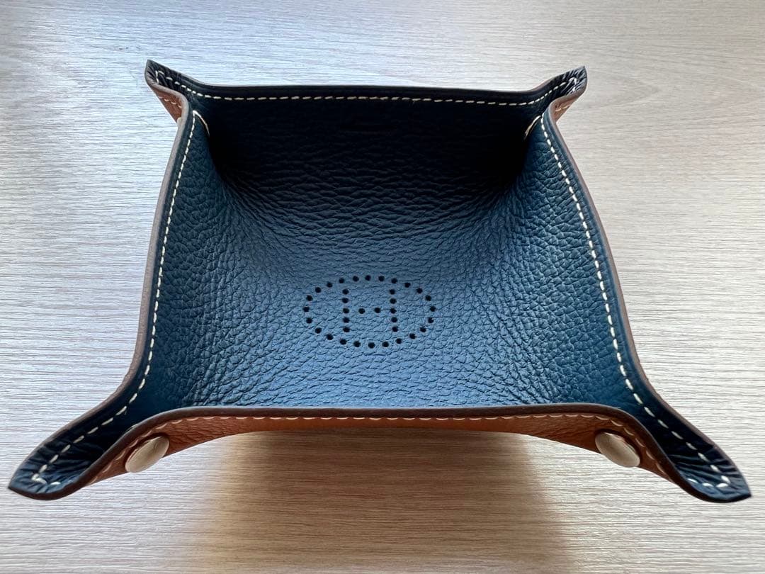 HERMES エルメスレザー 小物入れ アクセサリーケース 青/茶色