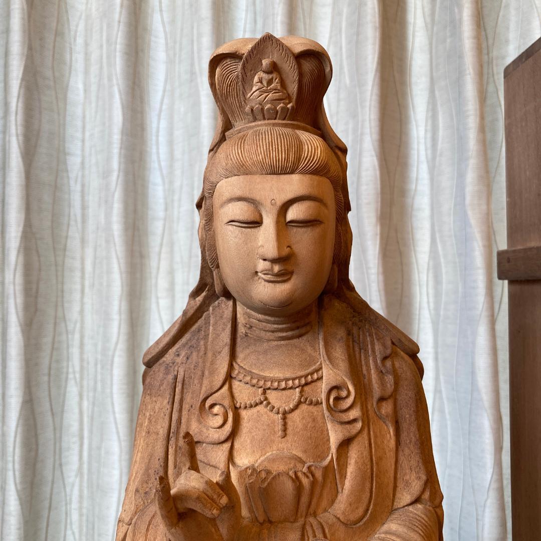 聖観音仏像　木彫柘植　高村光雲刻之　仏像　聖観音菩薩像【kurokunn】　H