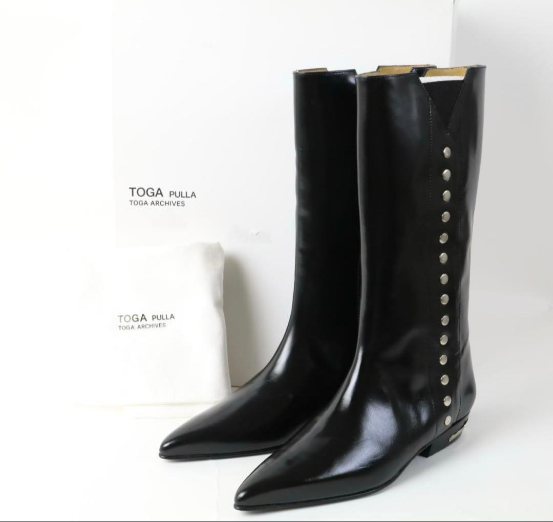 美品　TOGA PULLA サイドゴア レザー ロングブーツ 38