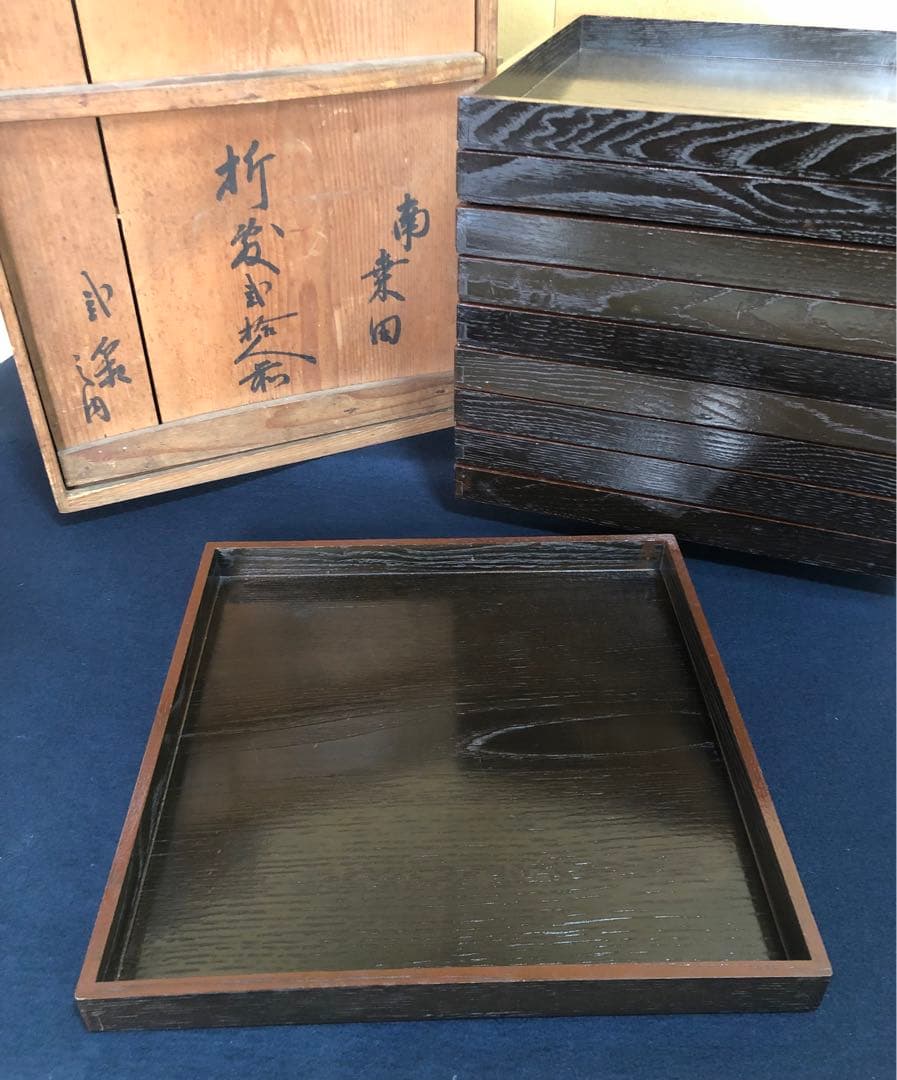 《R》明治時代 四方膳 折敷膳10客 会席膳 木箱　260109き2
