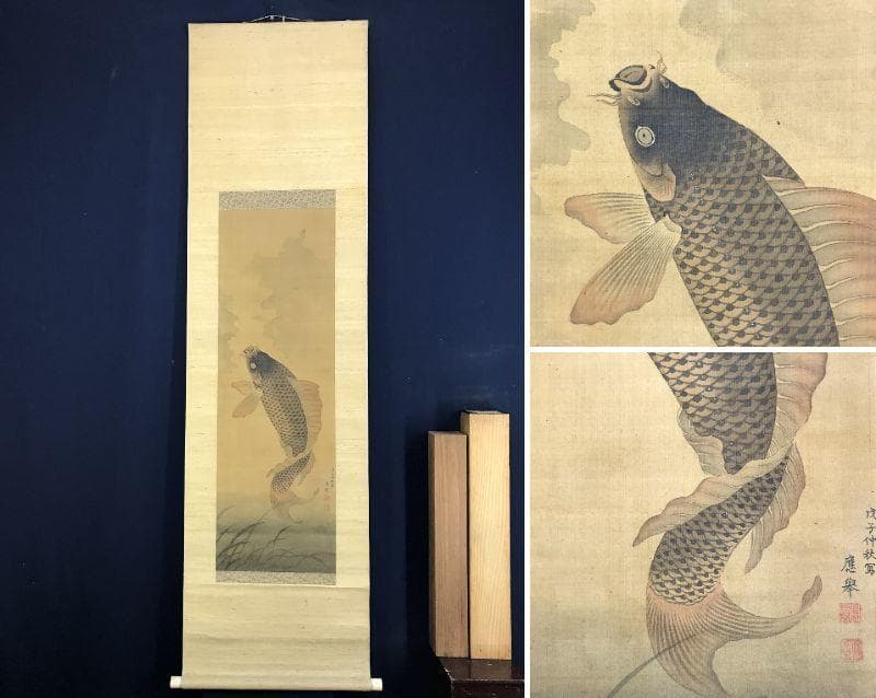 円山応挙/圓山應擧/跳鯉図/コイ図/鯉図/掛軸/名家伝来/AD-768 円山応挙/圓山應擧/跳鯉図/コイ図/鯉図/掛軸/名家伝来/AD-768 - メルカリ