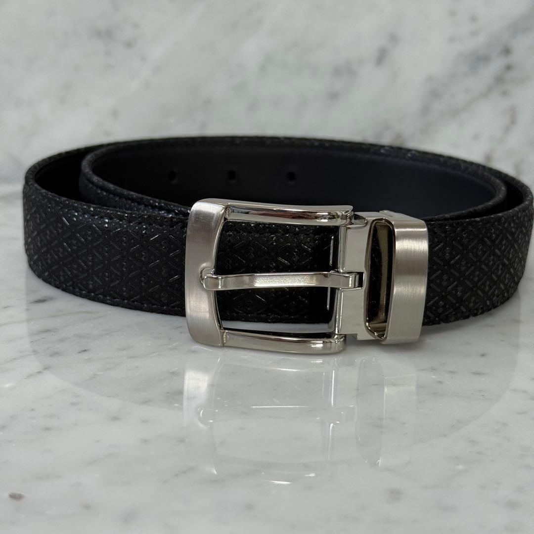 美品 印傳屋 インデンヤ ベルト 本革 レザー ブラック ドレスベルト 瓢箪