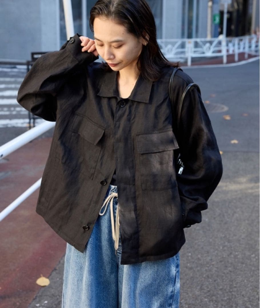 なお 25SS リネンミリタリージャケット