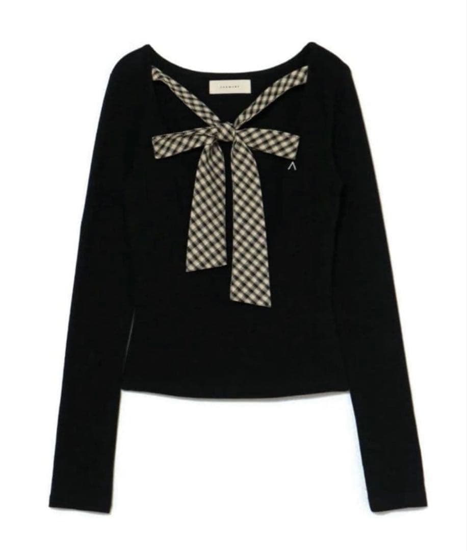 トップス Ami ribbon check tops andmary Black ANDMARY】Ami ribbon check tops