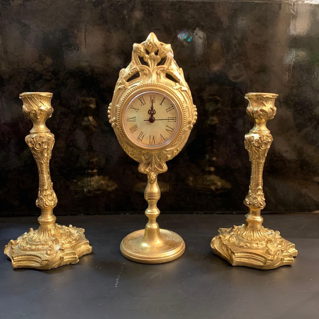 ☆未使用品☆置き時計＋キャンドルホルダー2本　セット　アンティーク