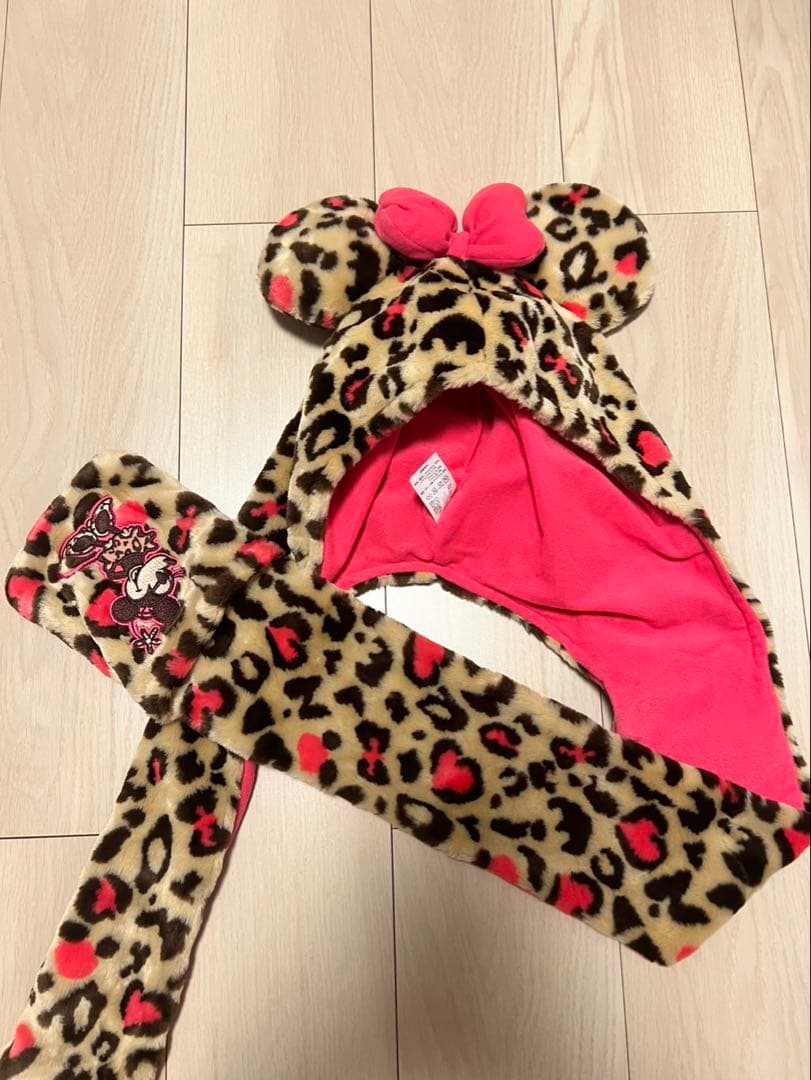 【24時間以内発送】ミニーマウス ヒョウ柄 マフラーキャップ ファンキャップ
