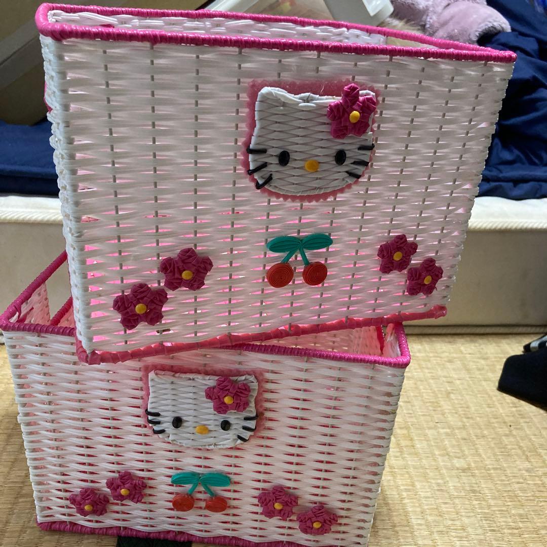 美品　激レア　キティ　ビニール編み　収納ケース　2点