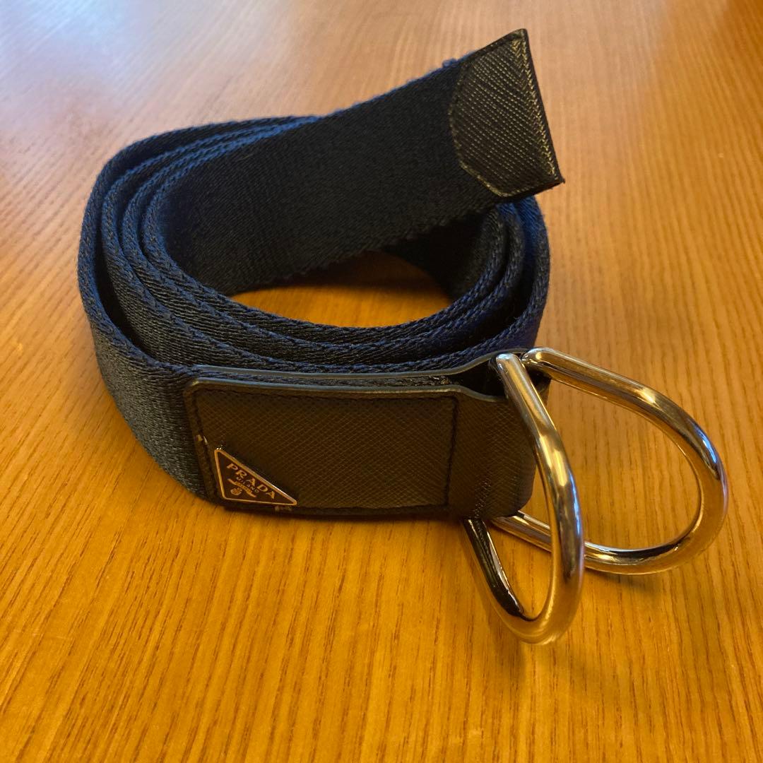 PRADA ネイビー ナイロン Dリングベルト