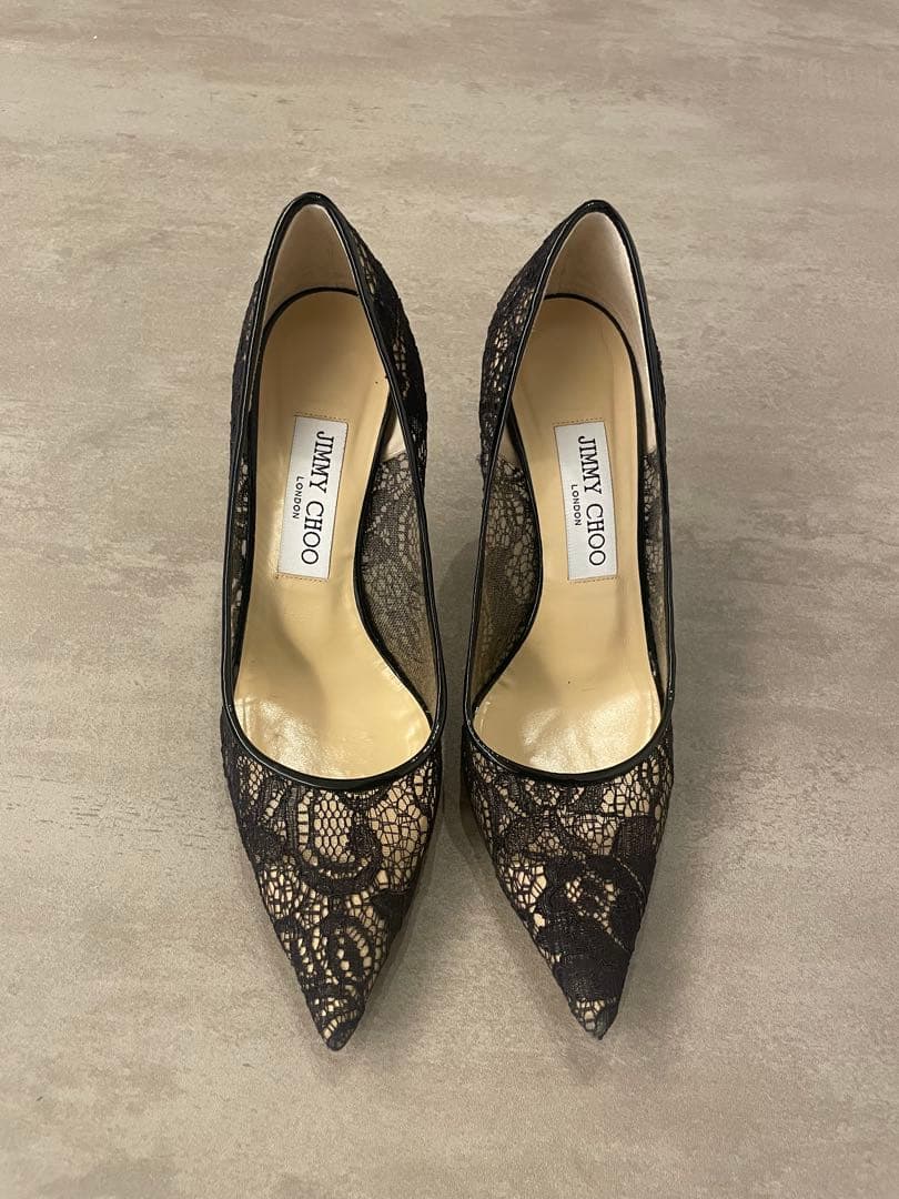 JIMMY CHOO ブラックレース ハイヒール 36.5 - メルカリ