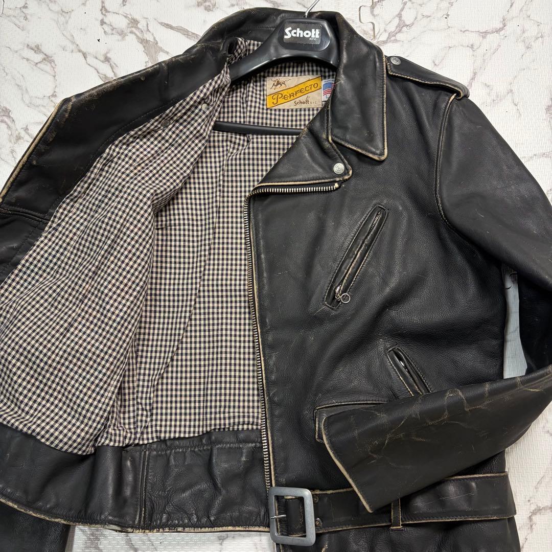 L/使用数回✨【米国製】schott 110周年 ダブルライダース 黒 牛革