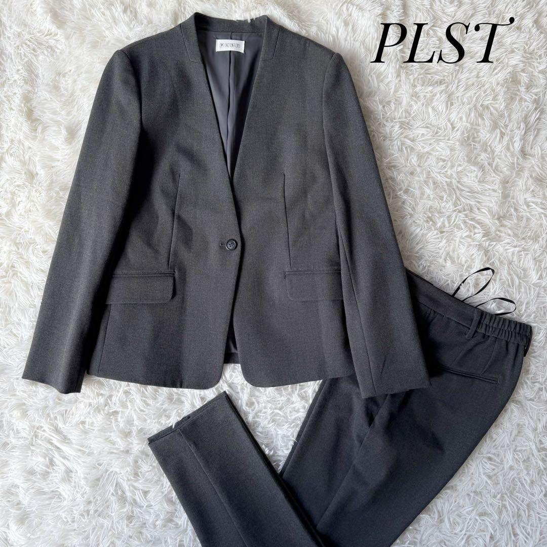 PLST プラステ セットアップスーツ ノーカラー チャコールグレー 洗濯可 M
