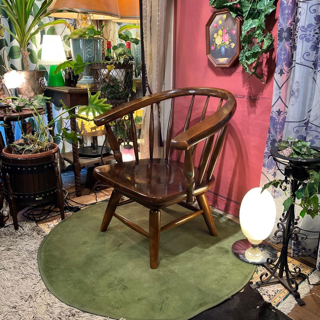 L４　オールドヴィンテージ 柏木工 ３６０度回転　ブナ無垢材　アームチェア