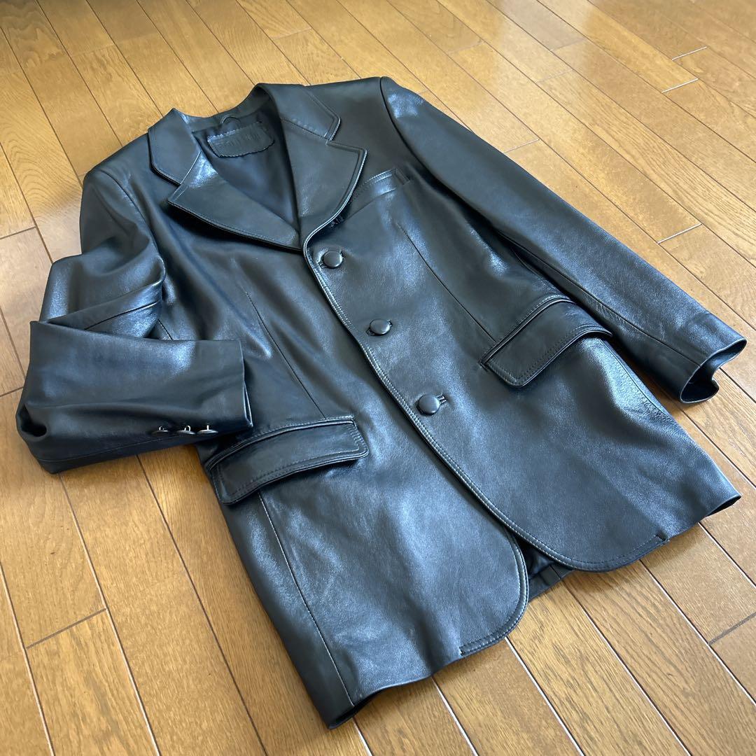 最終値下げ　イタリア製　ブラックレザージャケット ダブル　フィレンツェ　本革