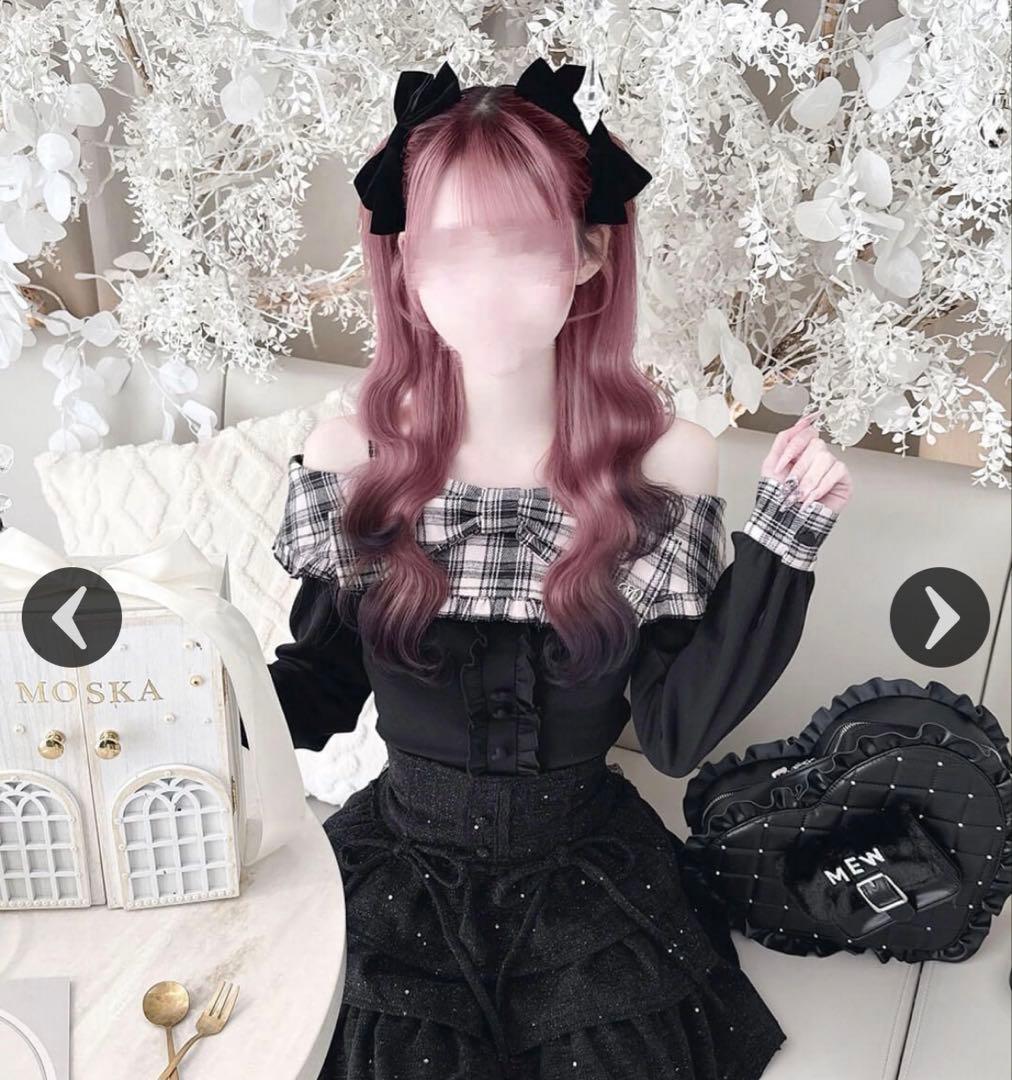 ハニーミュウ チェックビッグリボンオフショルトップス ピンク XS