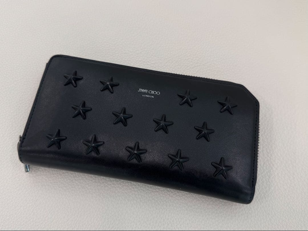 JIMMY CHOO 財布 スタッズ ブラック ラウンドファスナー