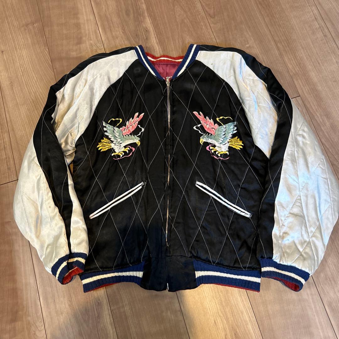 40s 50sヴィンテージスカジャン 鷲赤　Japanマップ黒