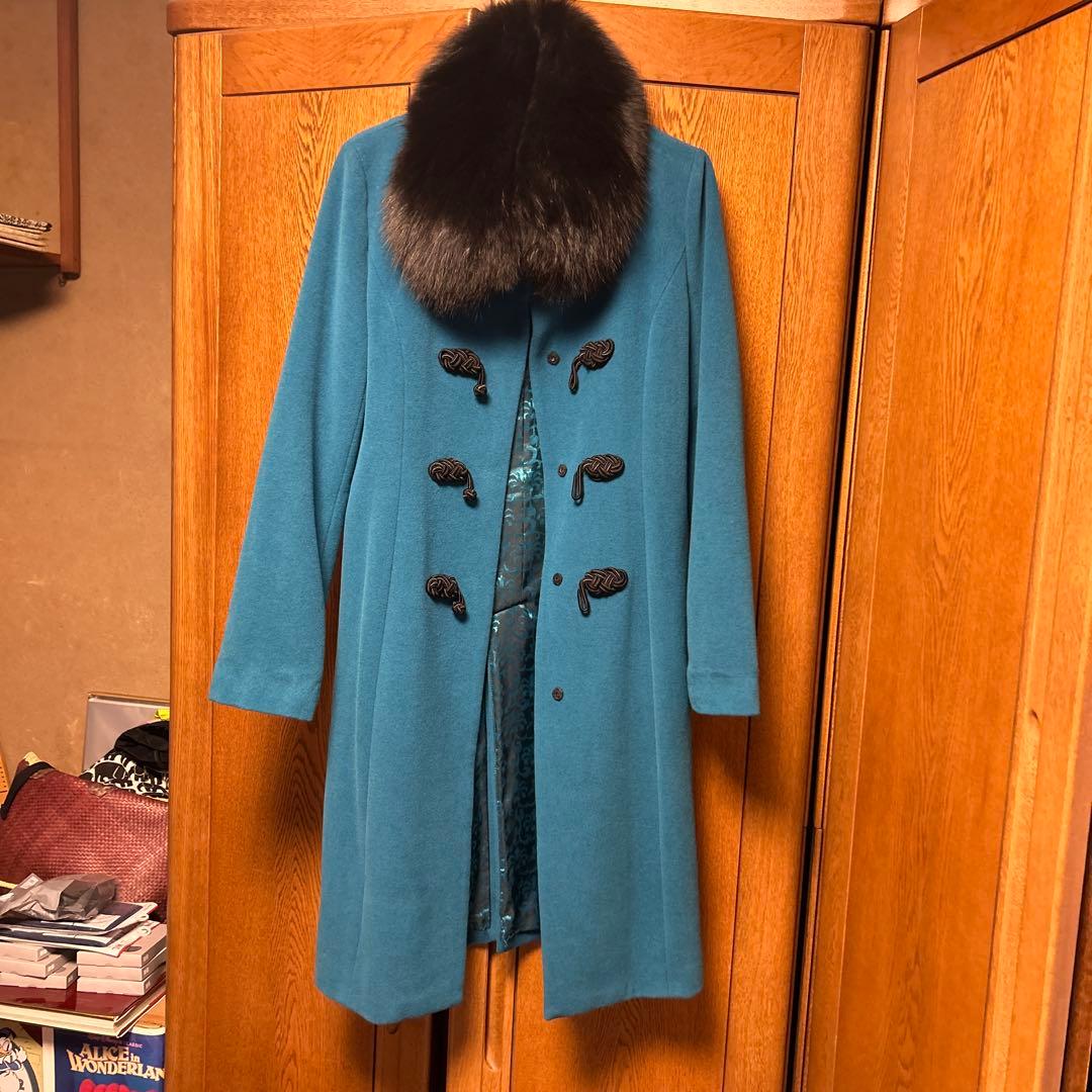 ヴィヴィアンタム　ターコイズ アンゴラ　コート ファー襟付き