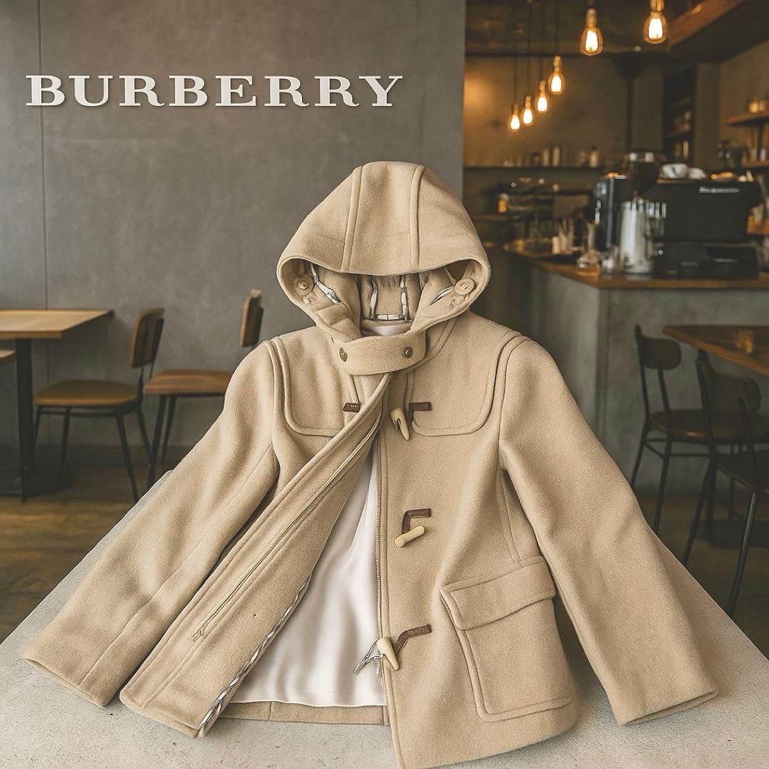 高級 バーバリーロンドン ヘリンボーン ダッフルコート フード付き ベージュ