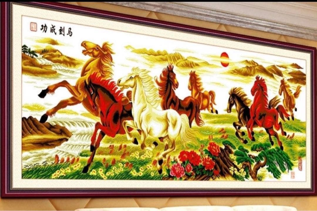 刺繡 完成品 中国美術  古画中国画　美術画　中国古画  古美術  八駿圖