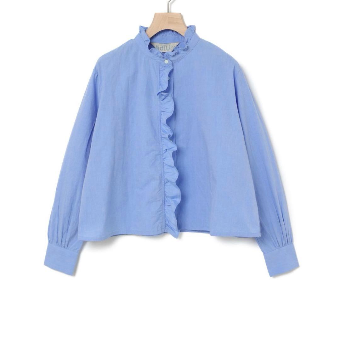 最終値下【MidiUmi】フリルショートシャツ　サックスブルー