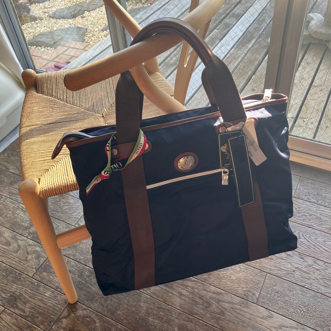 オロビアンコ　ネイビー ナイロン トートバッグ