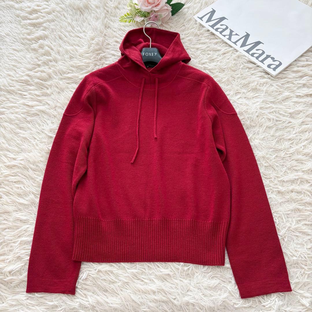 美品✨ウィークエンドマックスマーラ　フーディー　ウール100% ニット　赤　M 美品✨ウィークエンドマックスマーラ フーディー ウール100% ニット 赤