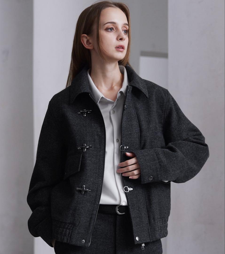 ぶ*い様 ウールブレンド ヘリンボーンツイードファイヤーマンブルゾン CLEL