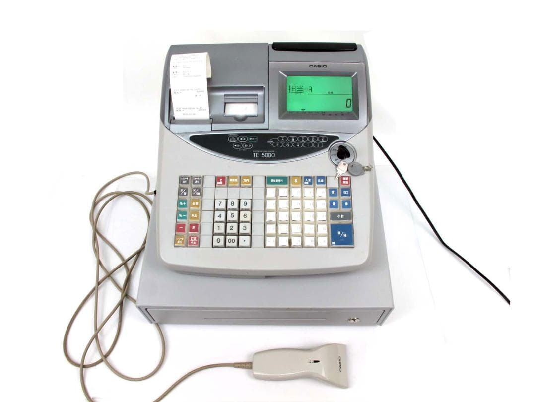 カシオ レジスターTE-5000M スキャナー HHS-17付き