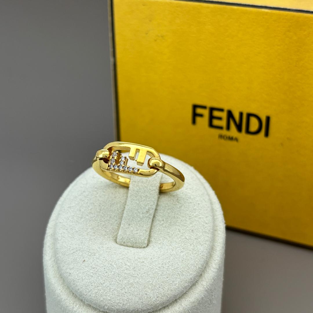 FENDI オーロック リング ゴールド ラインストーン S 9号