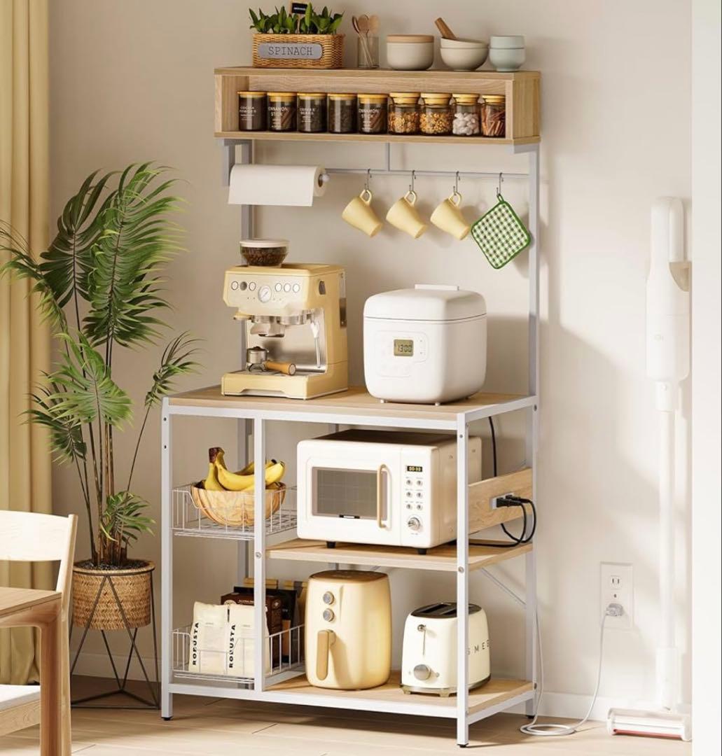 Bestier レンジラック 幅85レンジ台 2口コンセント付きキッチンラック