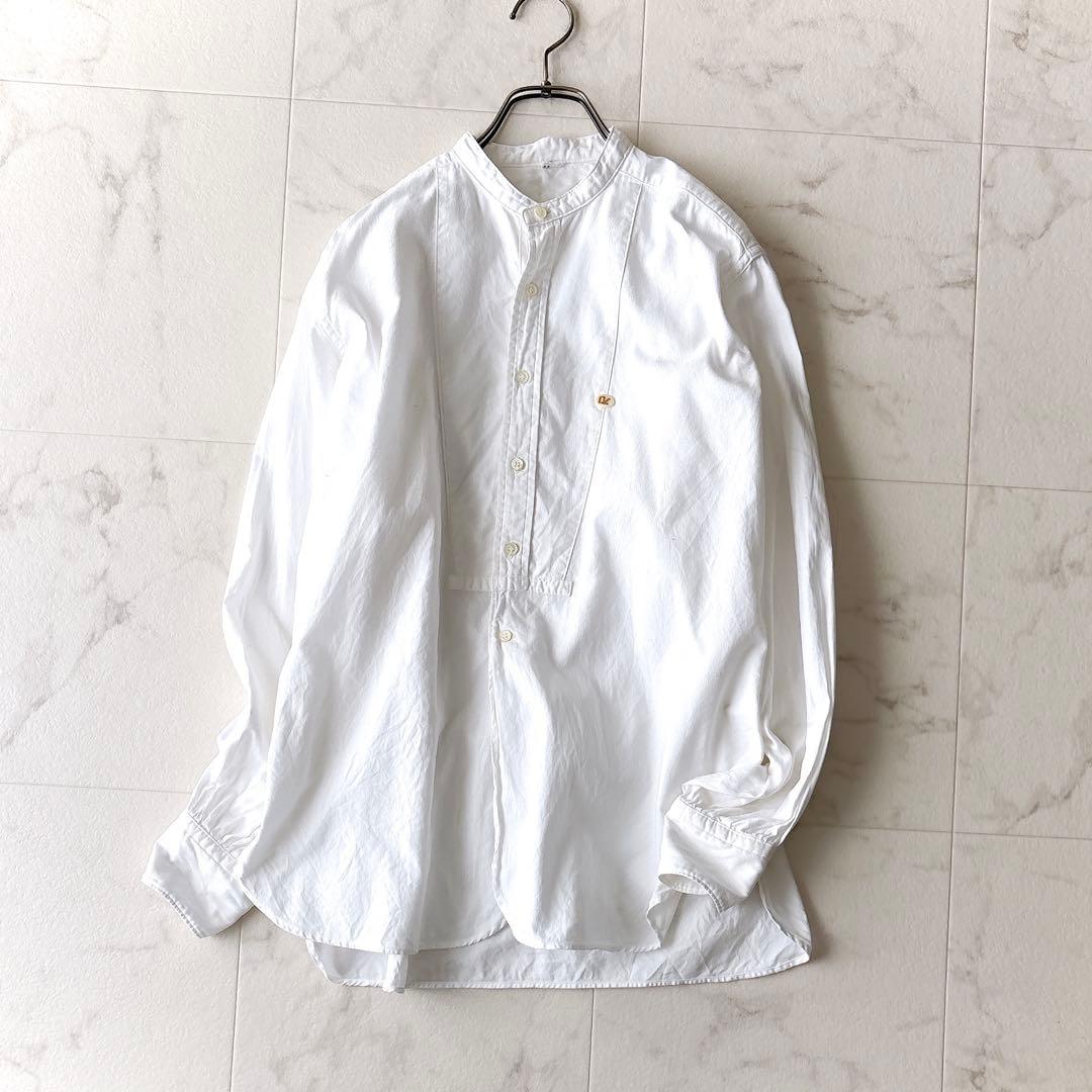 45R 薄オックスの908ビッグーグーシャツ ホワイト 2ゆったり 刺繍ボタン