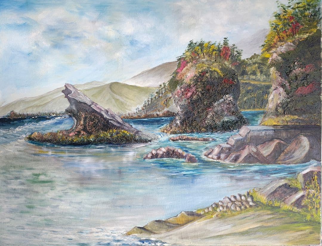 ​【F50号 大型原画】日豊海岸 油彩画「秋-海辺の想」宮崎 大分 風景画 店舗