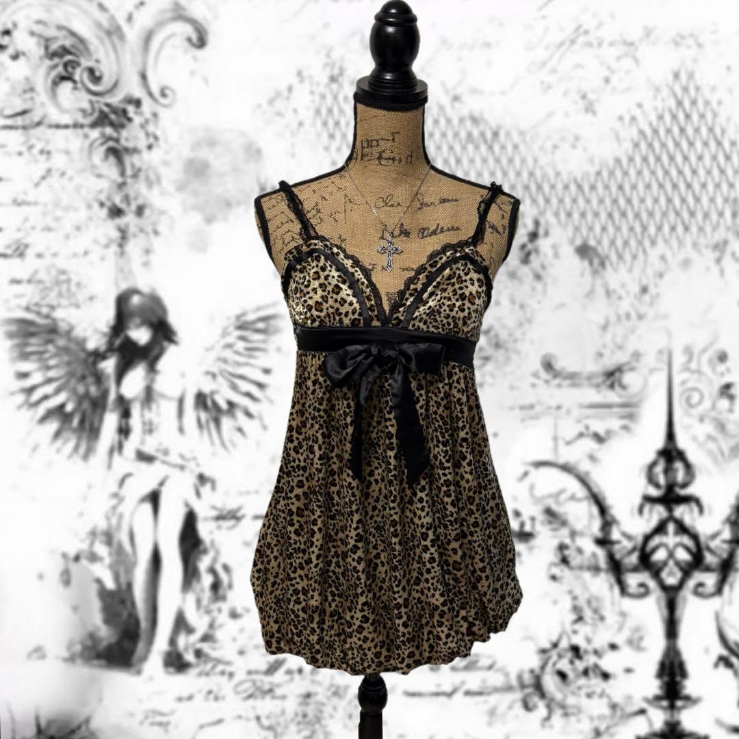 y2k 00s❤︎平成 ベロアリボン 豹柄キャミソール - メルカリ