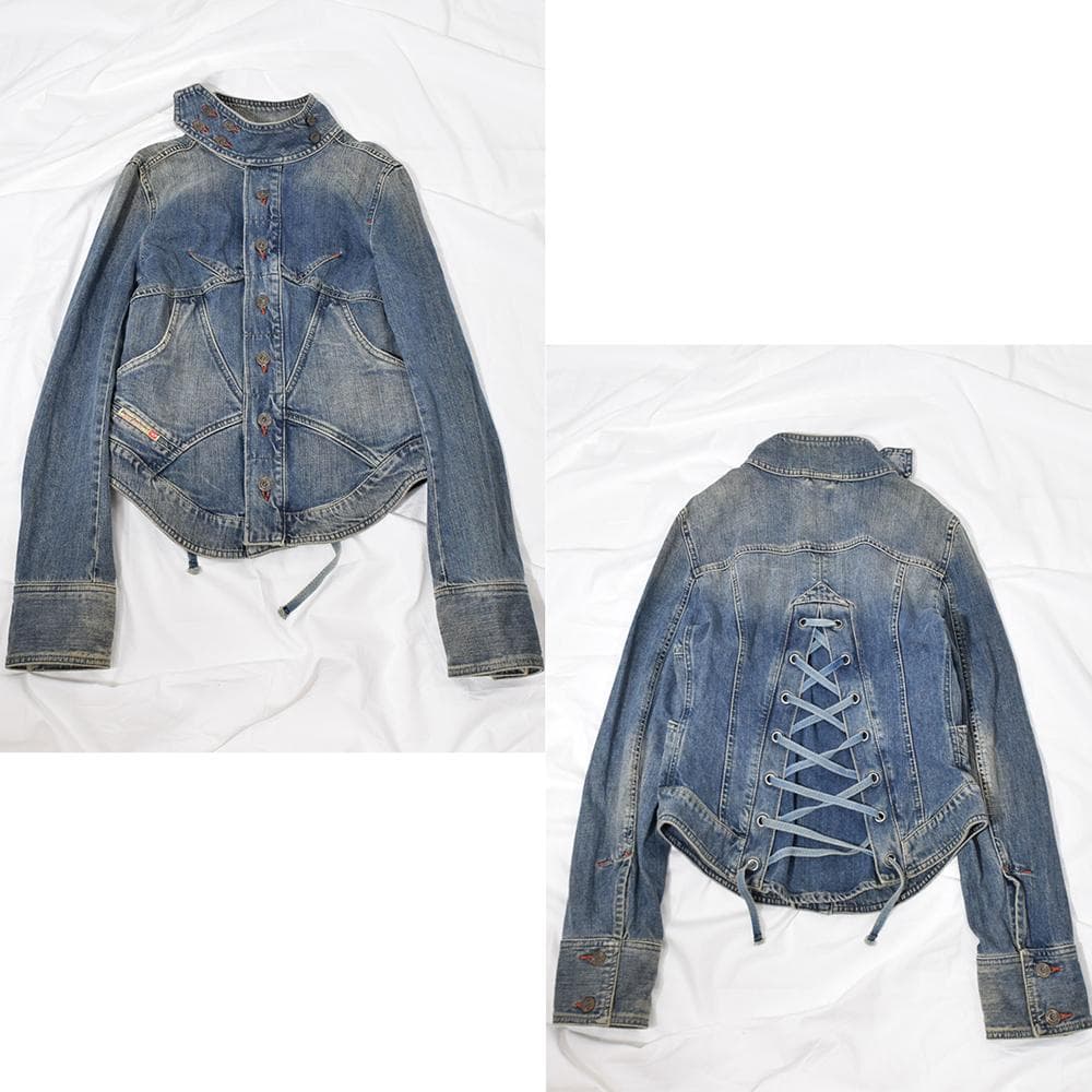 00's y2k archive diesel レースアップ デニムジャケット - メルカリ