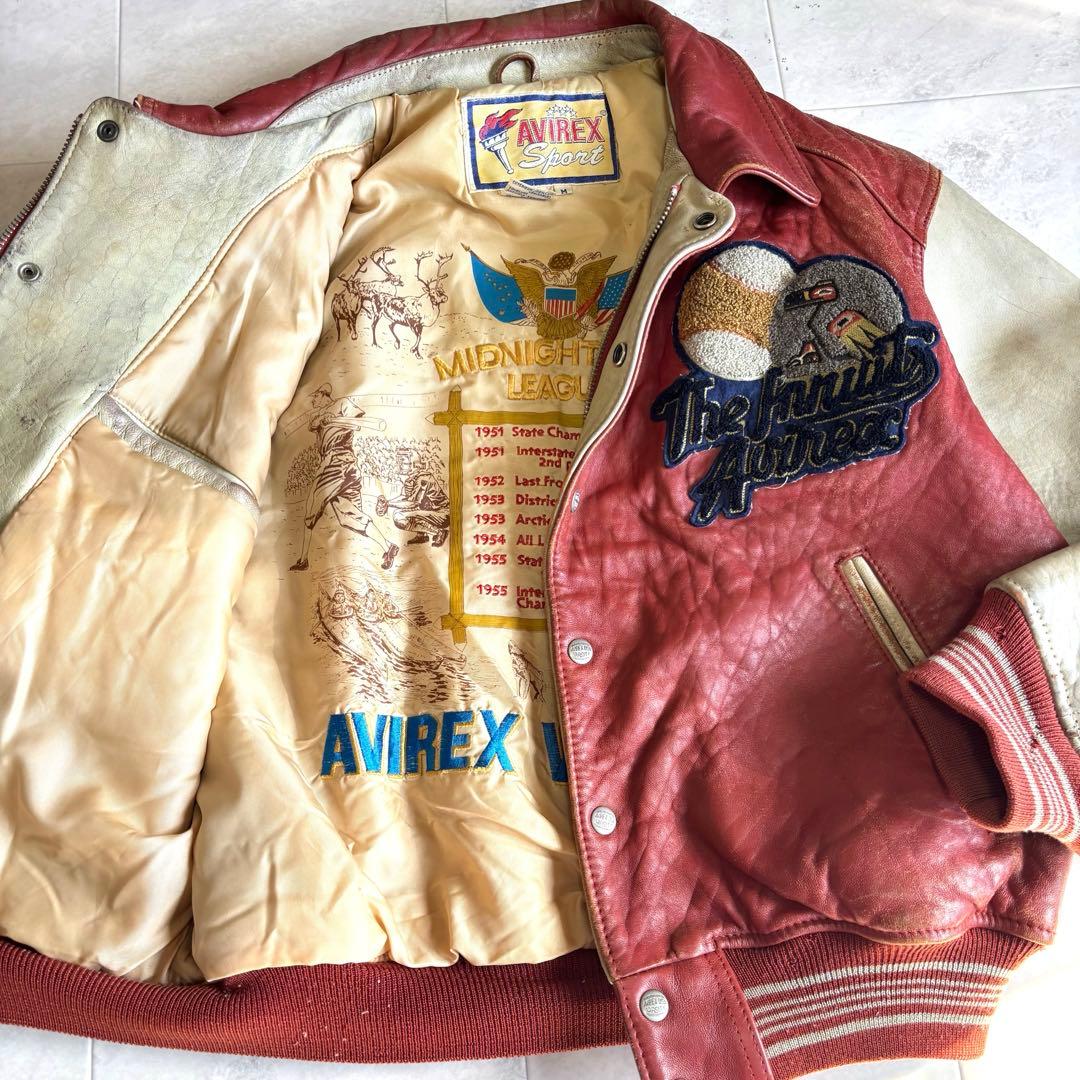 【超希少】アヴィレックス ラムレザージャケット スタジャン 羊革 刺繍 ワッペン