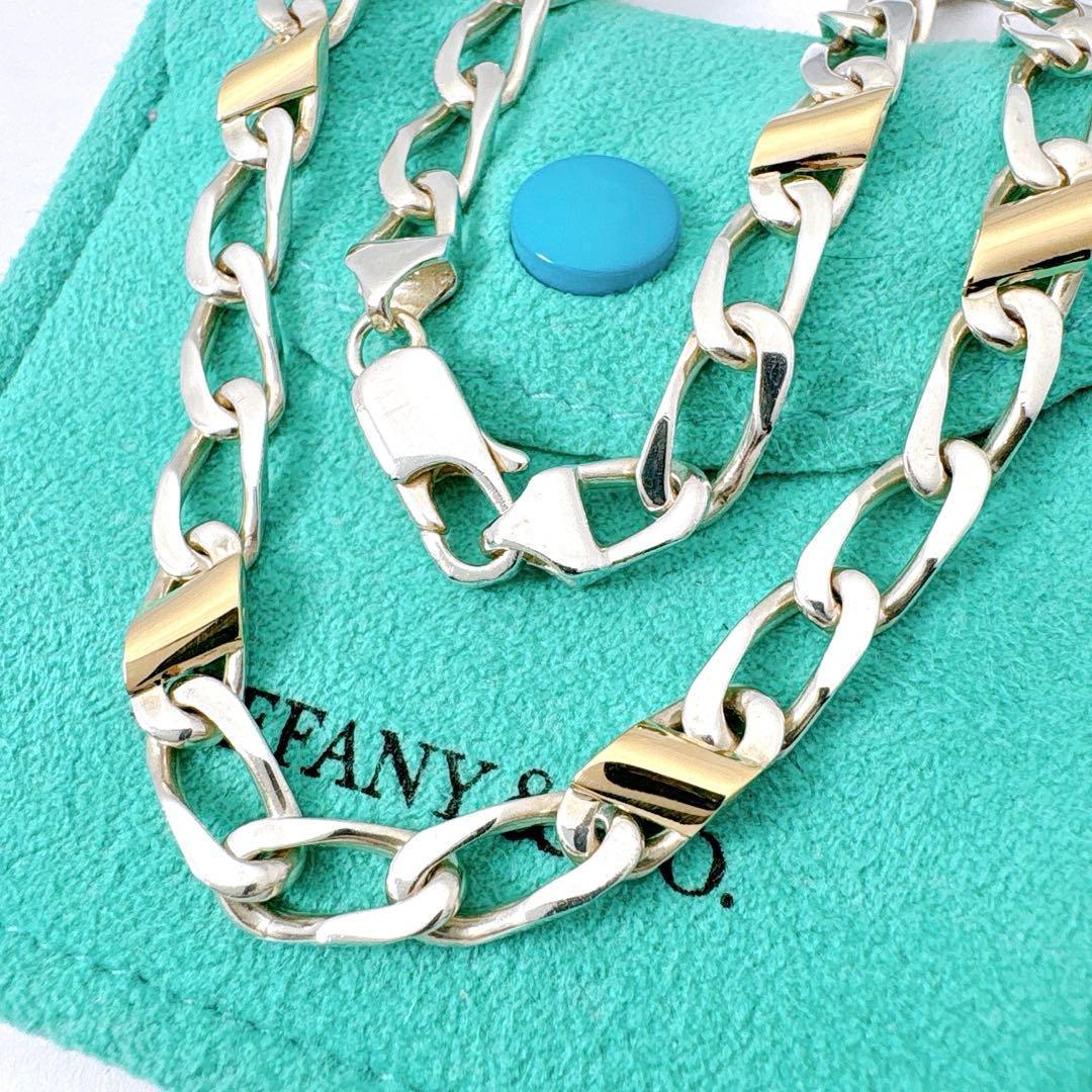極美品 オールドティファニー フィガロ リンク ネックレス シルバー k18