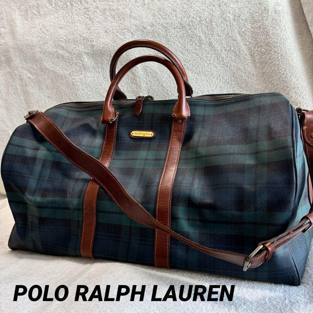 ポロラルフローレン ブラックウォッチ ボストンバッグ PVCレザー グリーン 緑