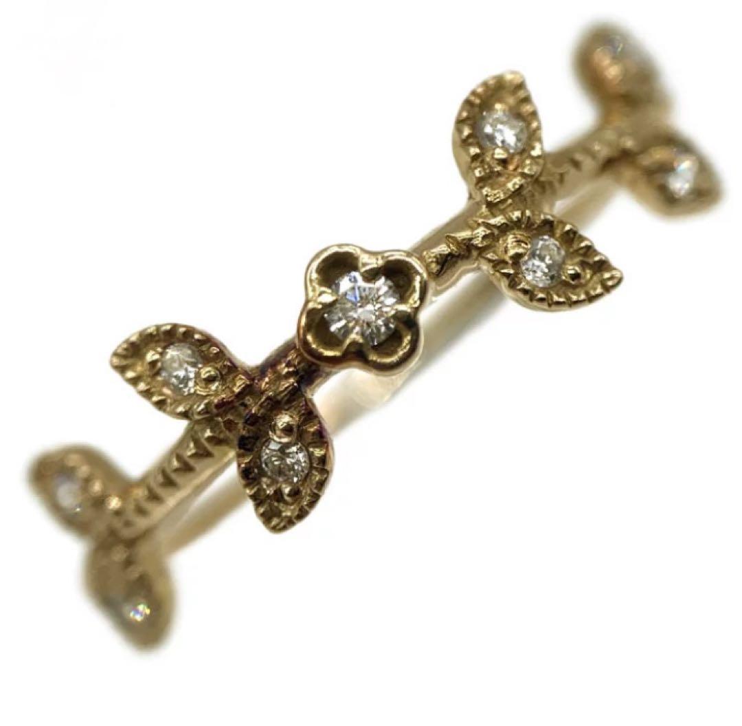 K18 ete ダイヤモンド0.04ct リーフリング　10号イエローゴールド K18 ete ダイヤモンド0.04ct リーフリング 10号イエローゴールド