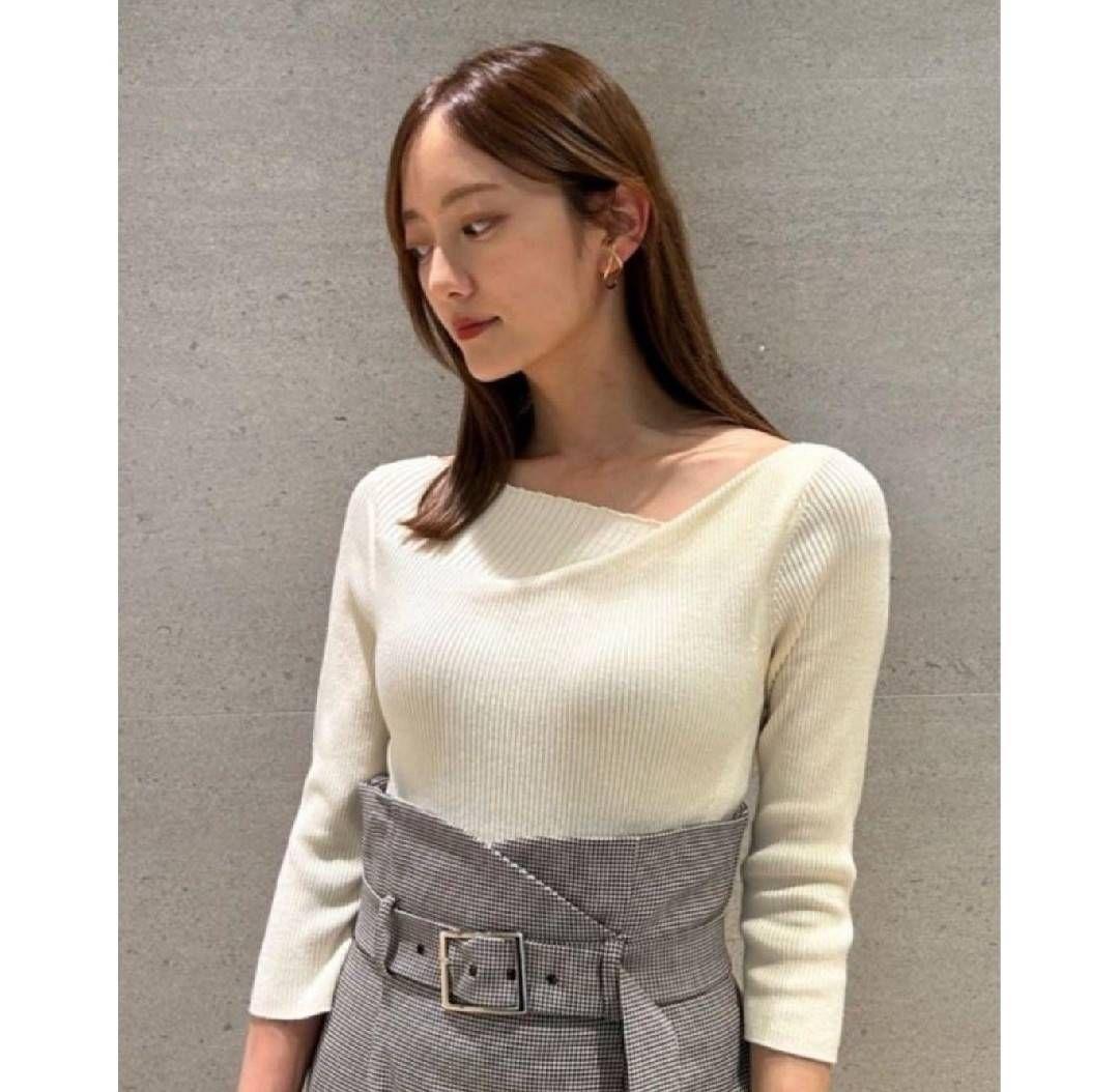 ♛かぼちゃ▾▾▾ ドレープデコルテリブニットアシメギャザーニットプルオーバ