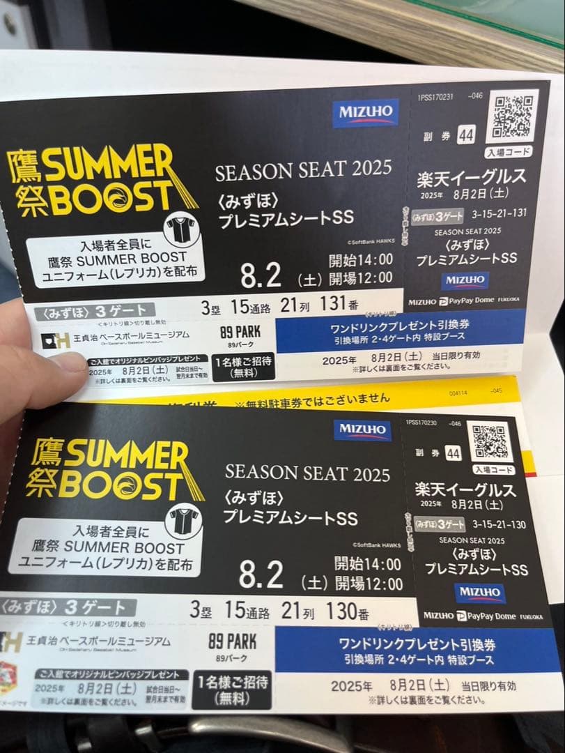 鷹祭SUMMER BOOST 観戦チケット2枚