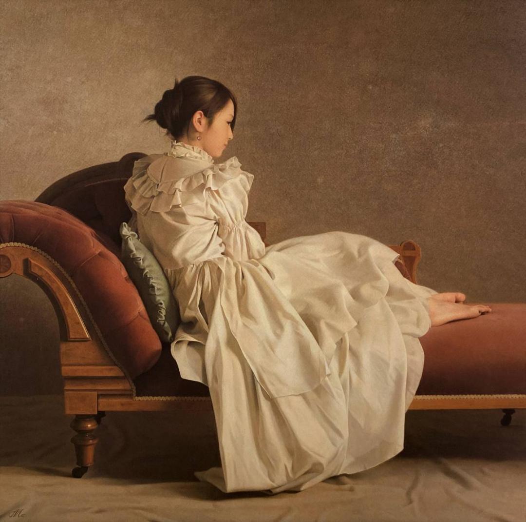 森本草介、【午後のくつろぎ】、希少な額装用画集画、新品高級額 額装付