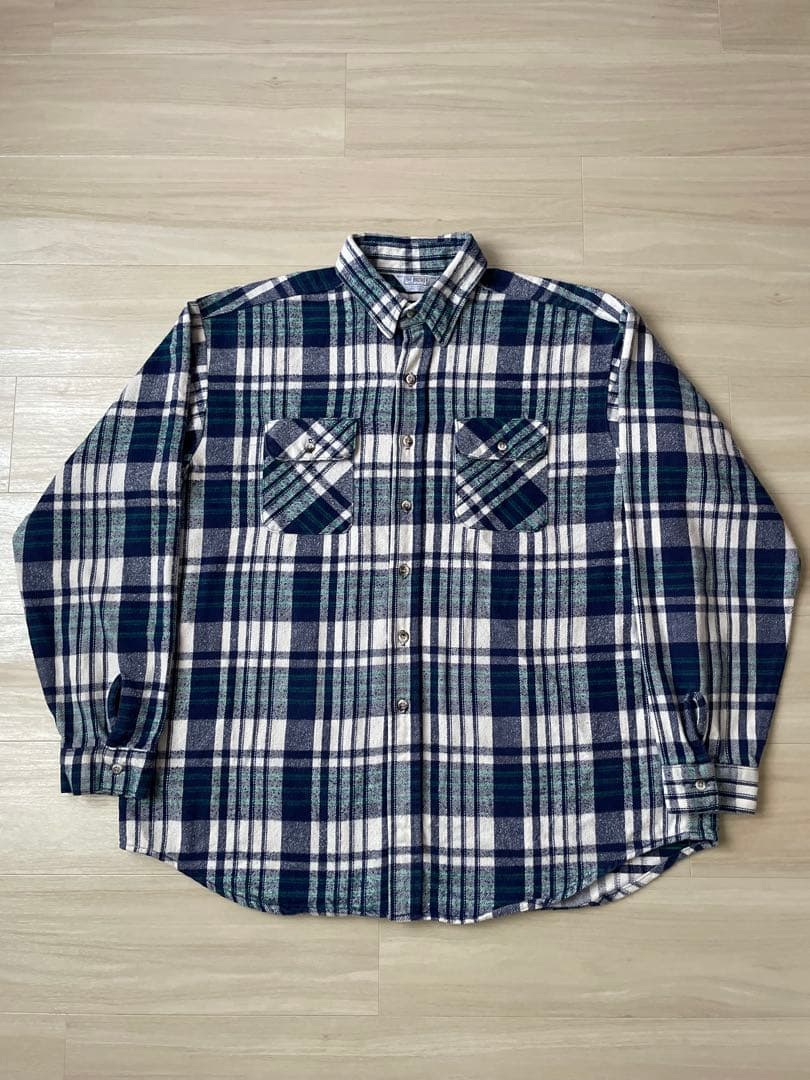 80s ファイブブラザー USA製 ネルシャツ 2XL ネイビー ホワイト 美品 Five Brothers 80s フランネルシャツ made in USA 15 M アメリカ製